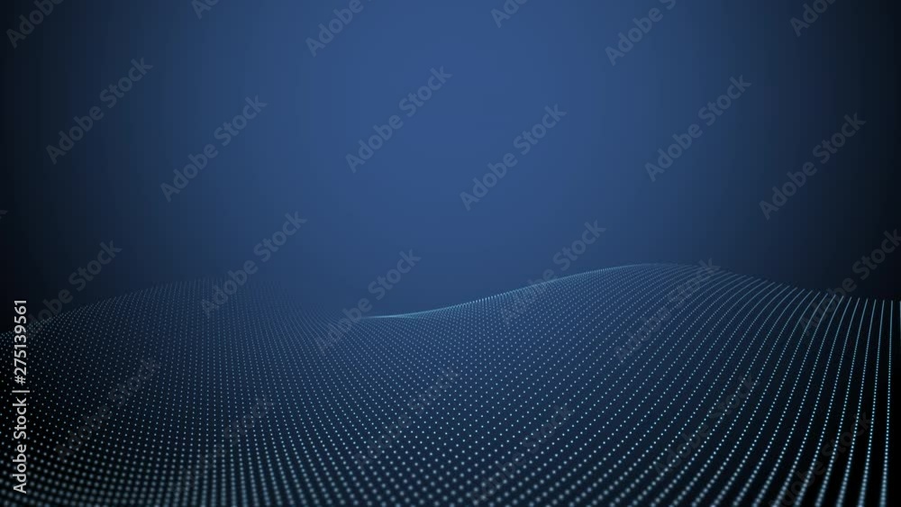 A futuristic wave of coloured blue dots changing shape against a dark blue background