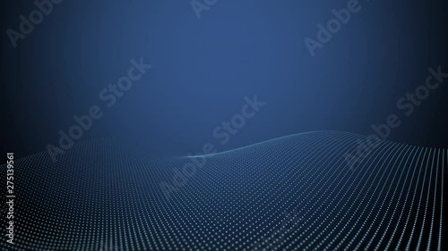 A futuristic wave of coloured blue dots changing shape against a dark blue background