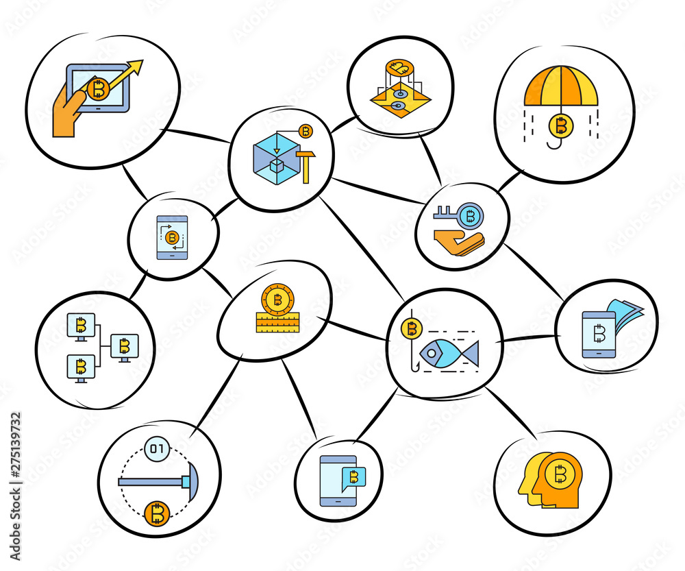 Fototapeta premium blockchain and bitcoin technology concept network in white background