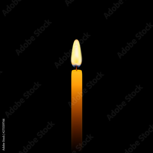 Realistic burning candle. Transparency grid. Vector stock illustration.