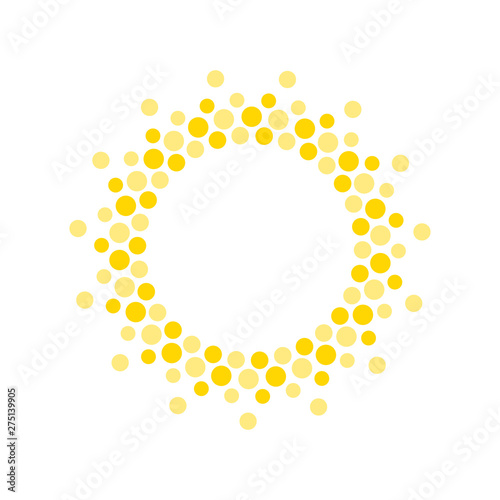 Summer symbol. Sun modern icon. Dots and points sunny circle shape. Isolated vector logo concept on white background