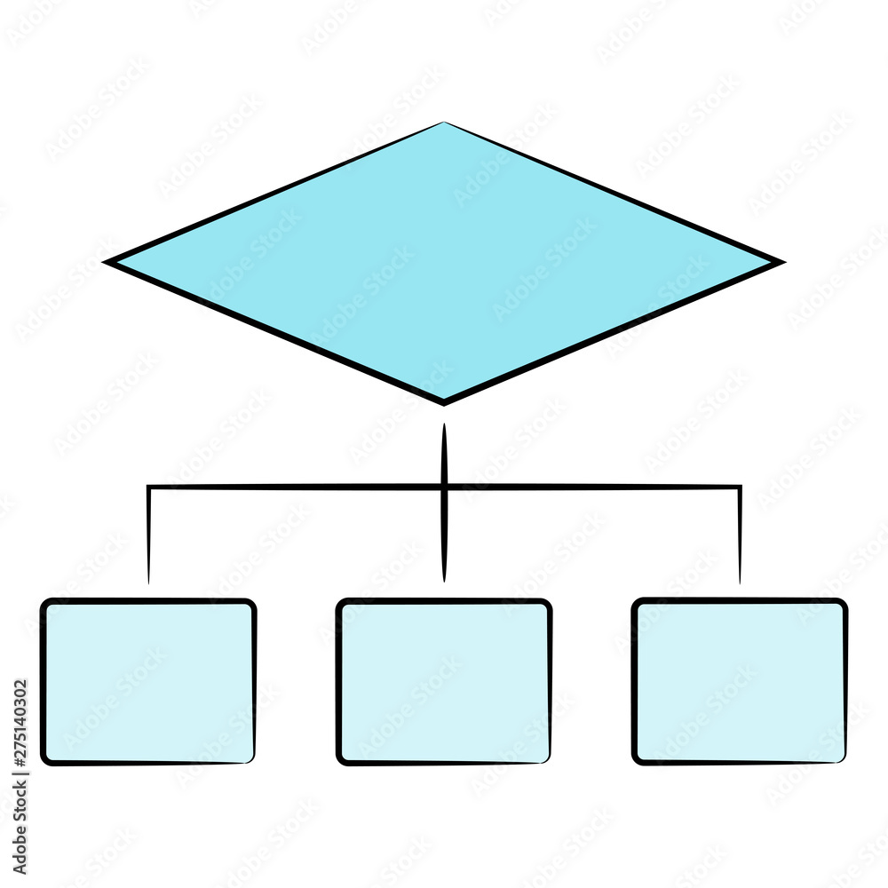 blue process diagram and hierarchy chart for presentation template, hand drawn theme