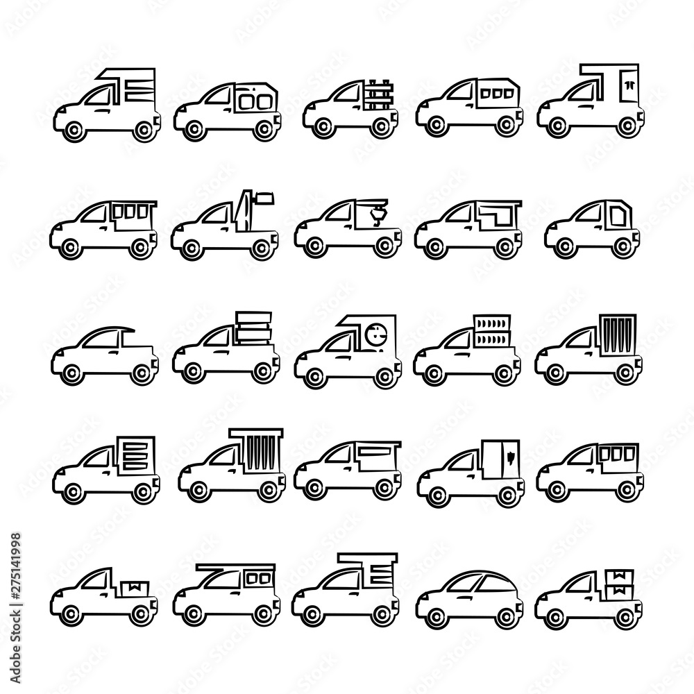 Obraz premium hand drawn car, vehicle icons set