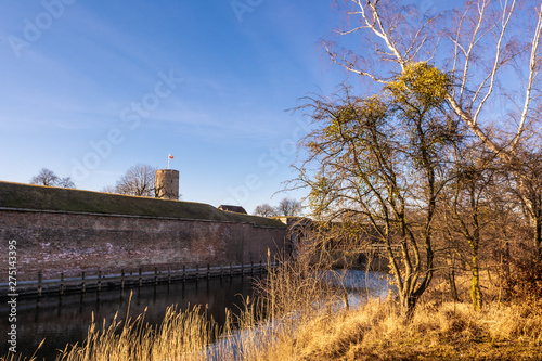 Medieval Wisloujscie Fortress with old lighthouse tower in port of Gdansk, Poland. A unique monument of the fortification works. Europe photo