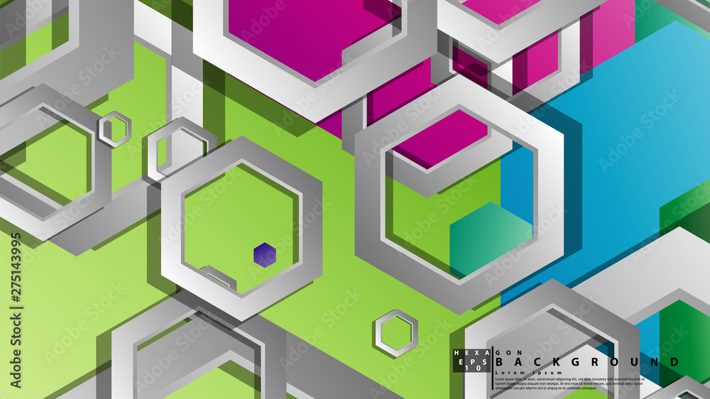 Abstract geometric background with hexagon, brights color compositions. Vector illustration