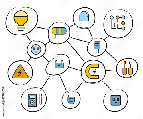 electricity and engineering tool concept network diagram, mind mapping infographics