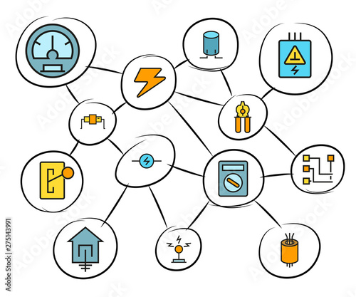 electricity and engineering tool concept network diagram, mind mapping infographics