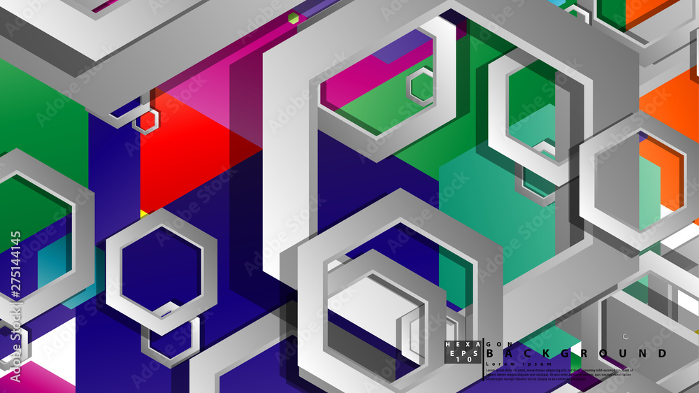Abstract geometric background with hexagon, brights color compositions. Vector illustration Abstract geometric background with hexagon, brights color compositions. Vector illustration