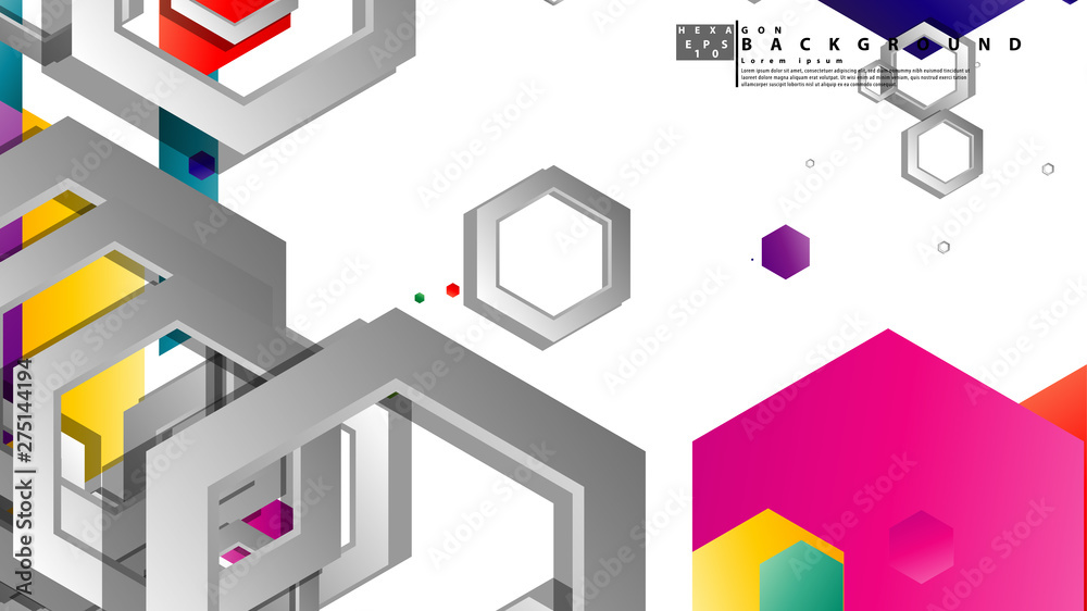 Abstract geometric background with hexagon, brights color compositions. Vector illustration Abstract geometric background with hexagon, brights color compositions. Vector illustration