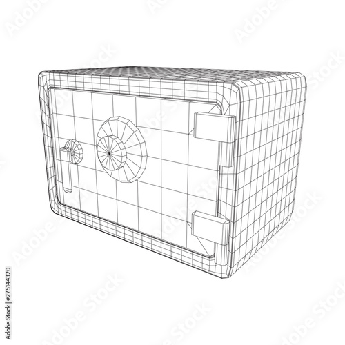 Metal bank vault safe. Wireframe low poly mesh vector illustration