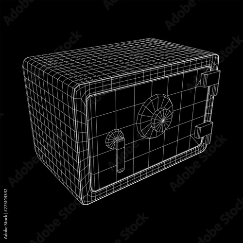 Metal bank vault safe. Wireframe low poly mesh vector illustration