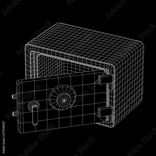 Metal bank vault safe. Wireframe low poly mesh vector illustration