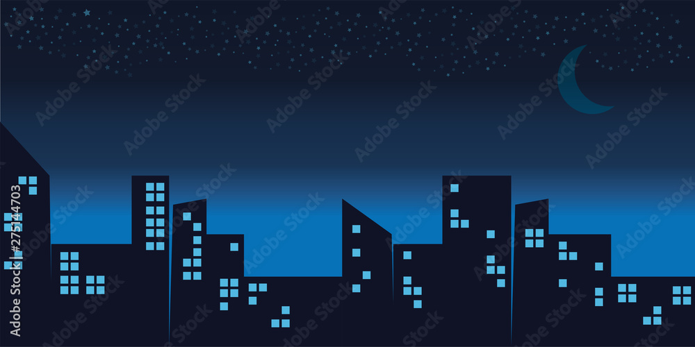 Computer drawing image of a city at night. Vector