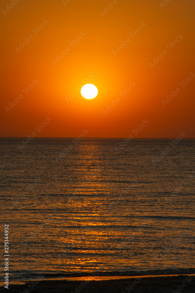 Bright sky and water at sunset over Black sea of Anapa, Krasnodar region, Russia