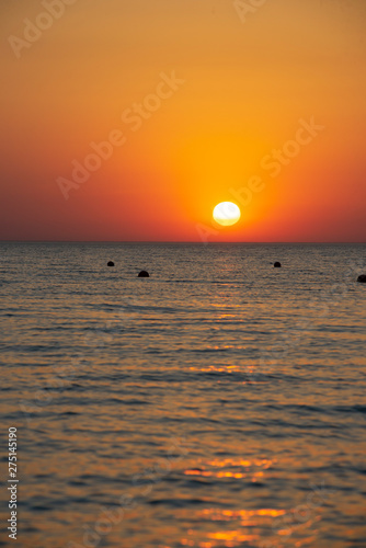 Bright sky and water at sunset over Black sea of Anapa, Krasnodar region, Russia