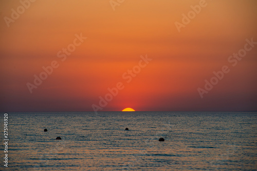 Bright sky and water at sunset over Black sea of Anapa, Krasnodar region, Russia