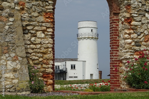 Hunstanton's famous white lighthouse, through the arch - Norfolk, England, UK