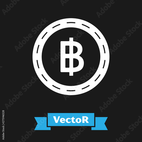 White Cryptocurrency coin Bitcoin icon isolated on black background. Blockchain technology, bitcoin, digital money market, cryptocoin wallet. Vector Illustration