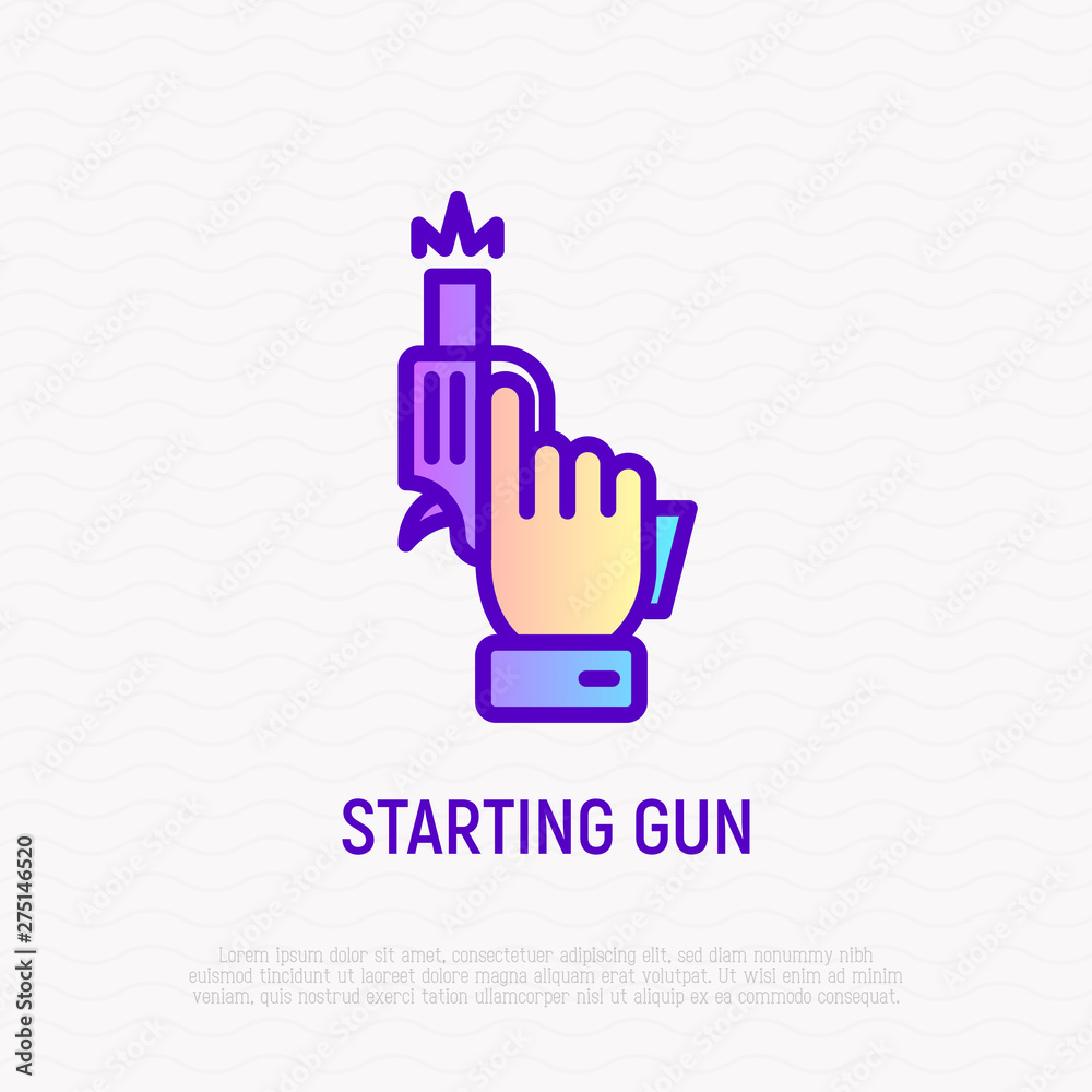 Starting gun: pistol in hand shots. Modern vector illustration of sport competition beginning. Starting gun: pistol in hand shots. Modern vector illustration of sport competition beginning.