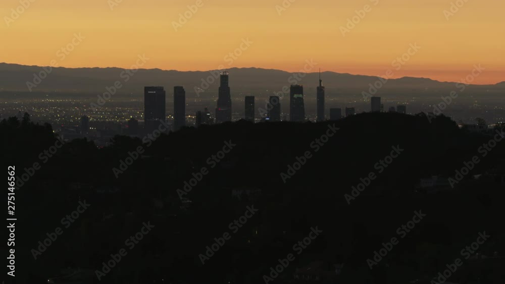Aerial sunrise view US Bank Tower LA cityscape Aerial sunrise view US Bank Tower LA cityscape