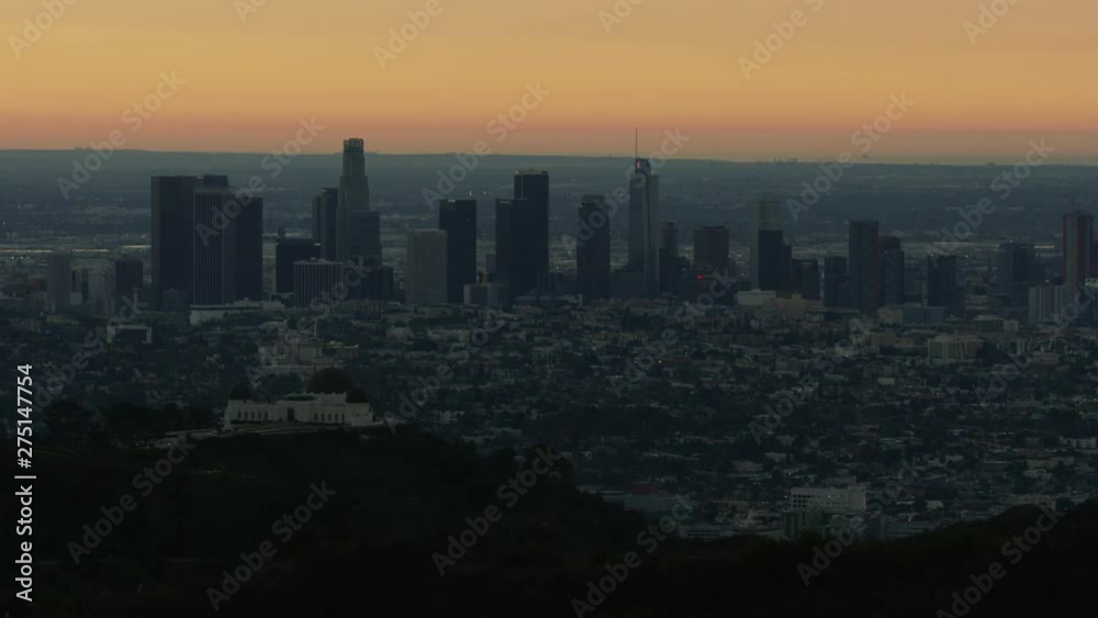 Aerial sunrise view from Mount Hollywood LA cityscape Aerial sunrise view from Mount Hollywood LA cityscape