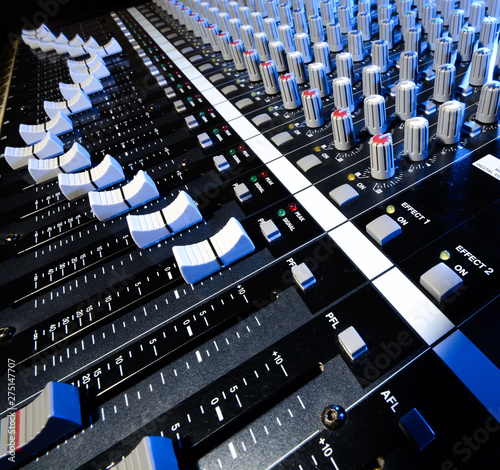 detail mixer in blue and white lights with a great perspective photo