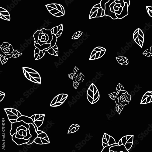 seamless pattern with roses in black and white