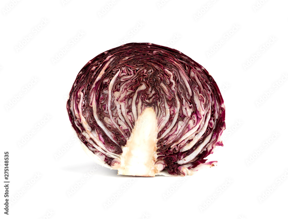 Fototapeta premium Radicchio isolated on white background. Fresh Radicchio salad cut in half.