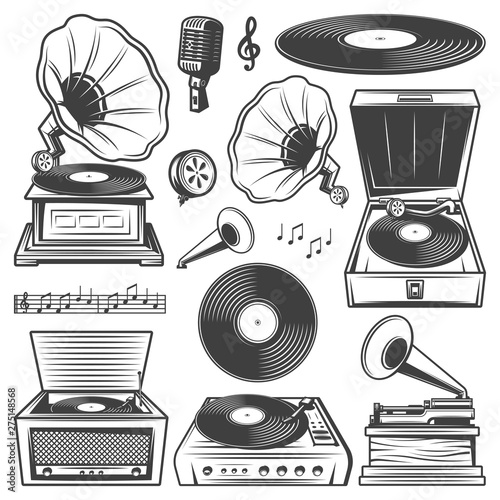 Retro Gramophone Icons Set