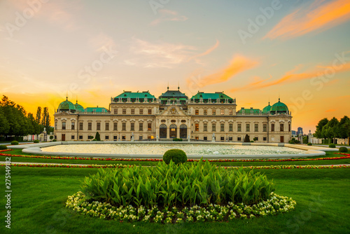 Beautiful view of famous Schloss Belvedere, built by Johann Lukas von Hildebrandt as a summer residence for Prince Eugene of Savoy, in Vienna, Austria photo