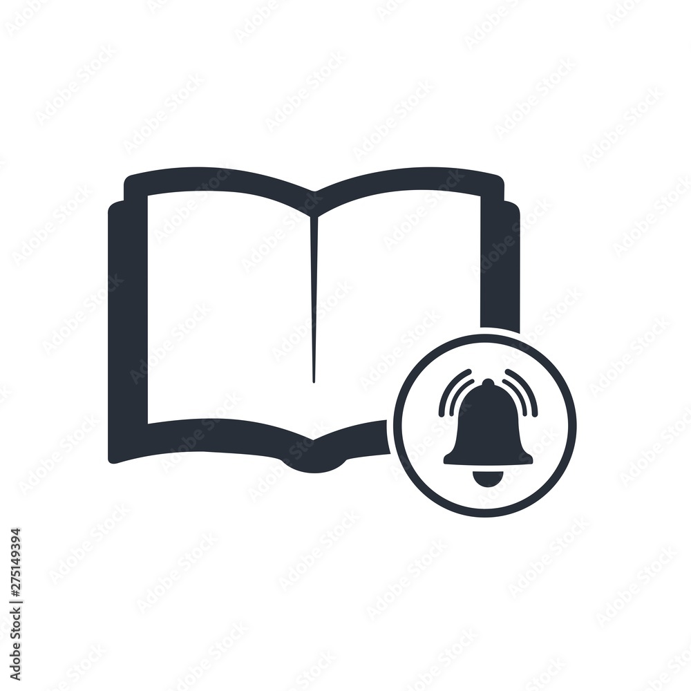 Book. Bell. Information needs attention. Vector icon, white background. Book. Bell. Information needs attention. Vector icon, white background.