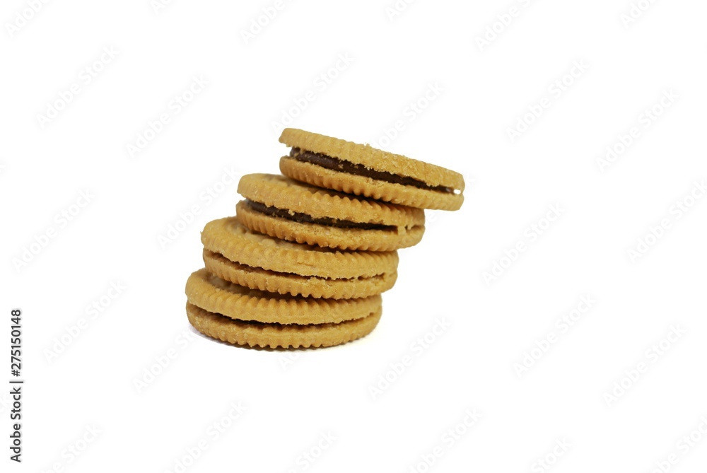 Cookies filled with chocolate cream on a white background Cookies filled with chocolate cream on a white background