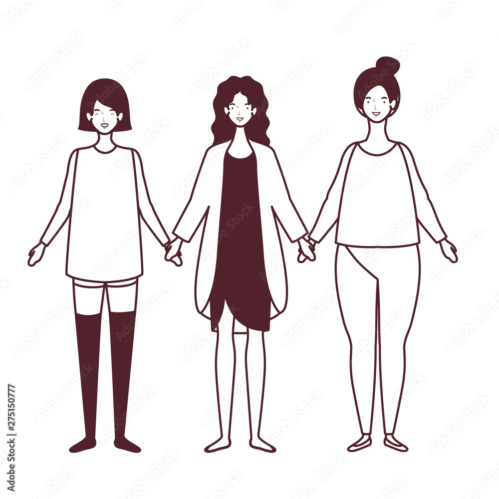silhouette of women standing on white background