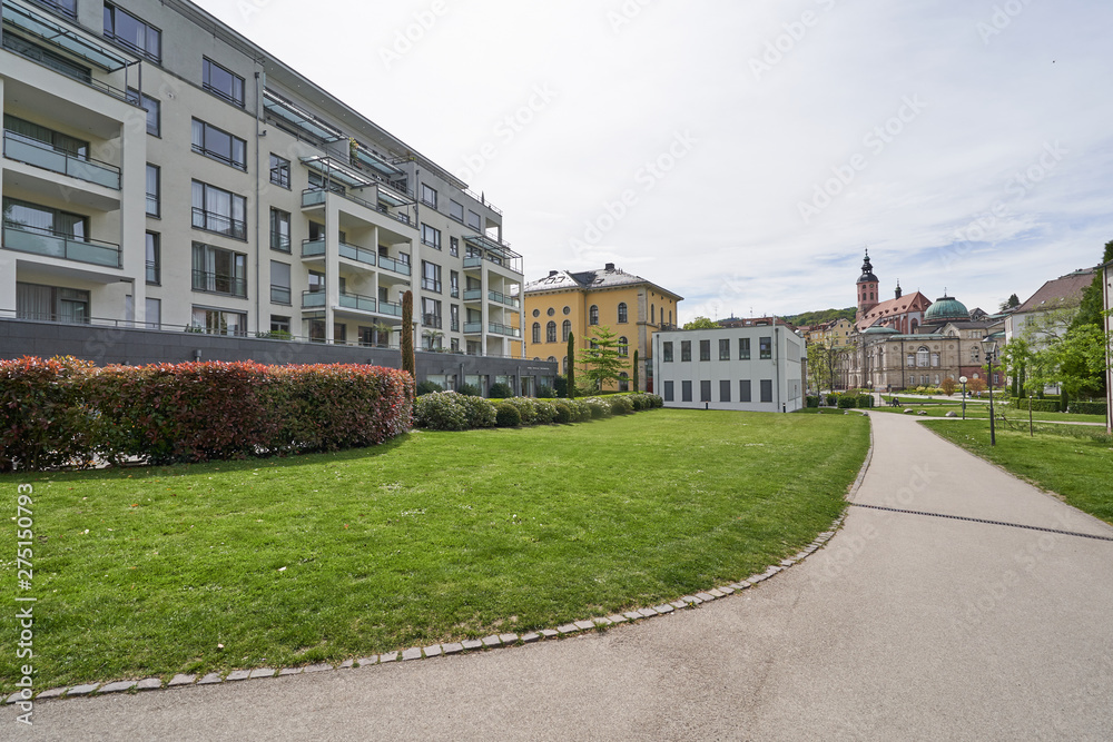 Asphalt pavement and lawn in the European city of Baden Baden, Germany