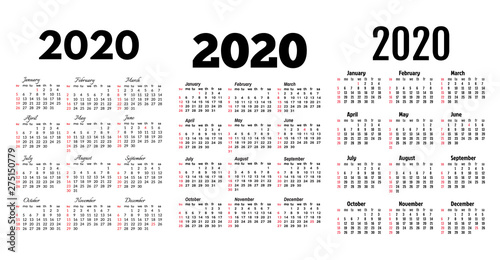 Set of three calendars for 2020