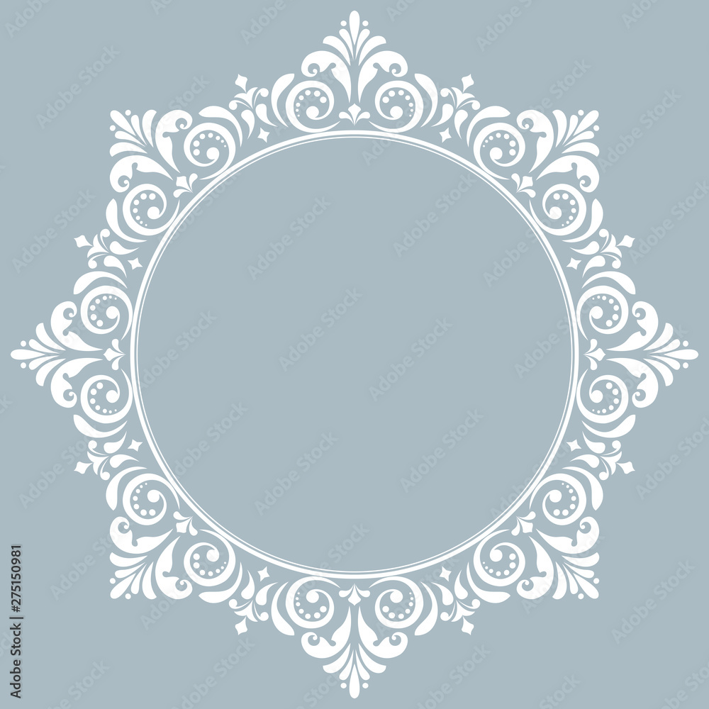 Decorative frame Elegant vector element for design in Eastern style, place for text. Floral blue border. Lace illustration for invitations and greeting cards