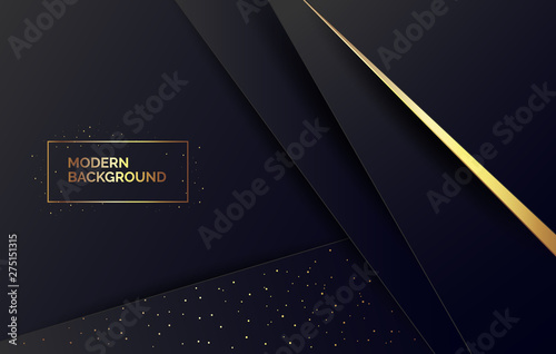 Abstract black paper background with golden glitter, banner for presentation, landing page, web site.