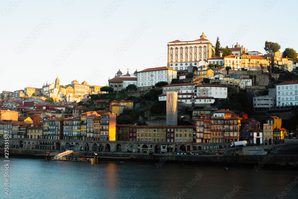 View of Douro river and Ribeiro, Porto, Portugal.