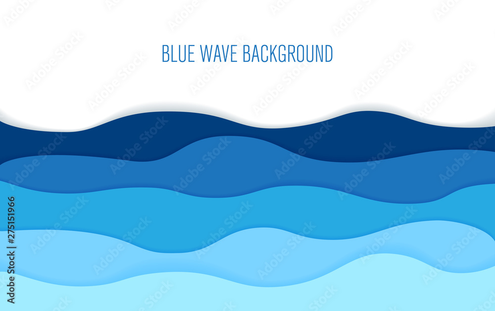 Paper art cartoon sea waves. Vector illustration