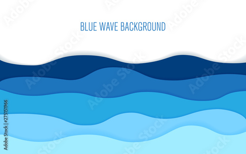 Paper art cartoon sea waves. Vector illustration
