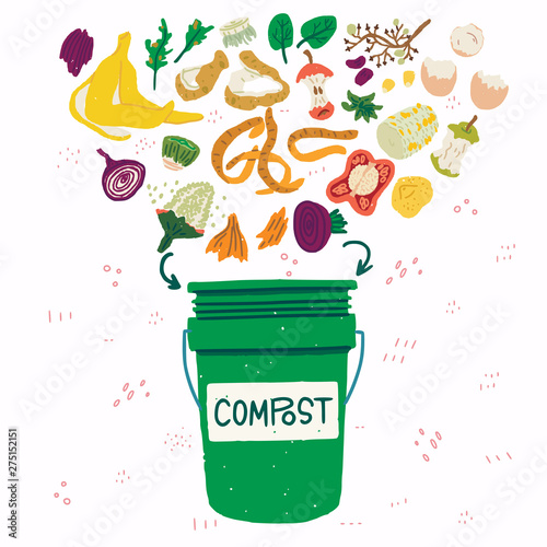 Compost bin with food scraps illustration photo