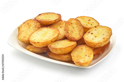 Fried Potatoes, close-up, isolated on white background