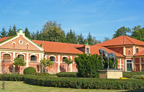 The horse stable of red bricks.