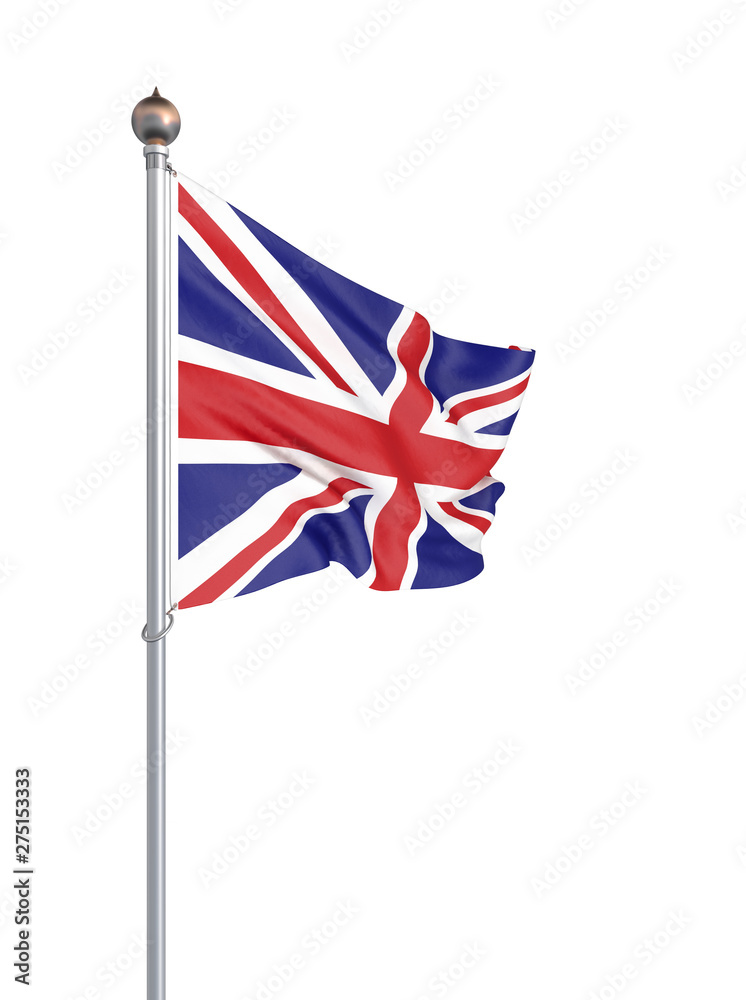 Waving flag of United Kingdom state. Illustration of European country flag on flagpole with red and white colors. 3d icon isolated on white background - Illustration