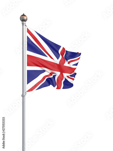 Waving flag of United Kingdom state. Illustration of European country flag on flagpole with red and white colors. 3d icon isolated on white background - Illustration