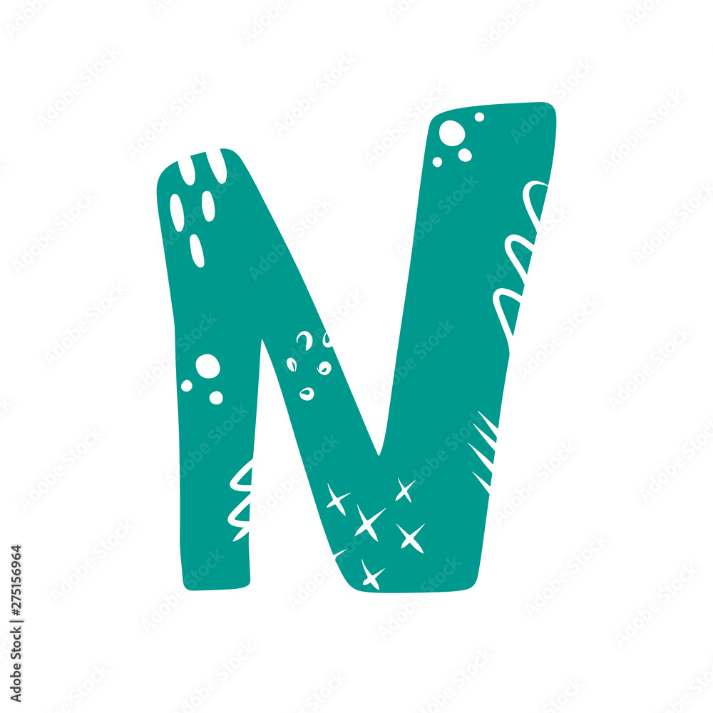 Letter N - abstract vector turquoise font with cut dots, stripes, lines, spots. Abc, alphabet isolated on white background. Perfect illustration for your design - print, poster, card, logo, label Letter N - abstract vector turquoise font with cut dots, stripes, lines, spots. Abc, alphabet isolated on white background. Perfect illustration for your design - print, poster, card, logo, label