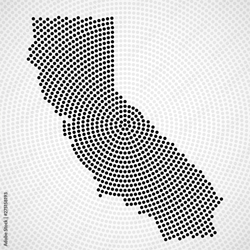 Abstract map California of radial dots, halftone concept. Vector illustration, eps 10
