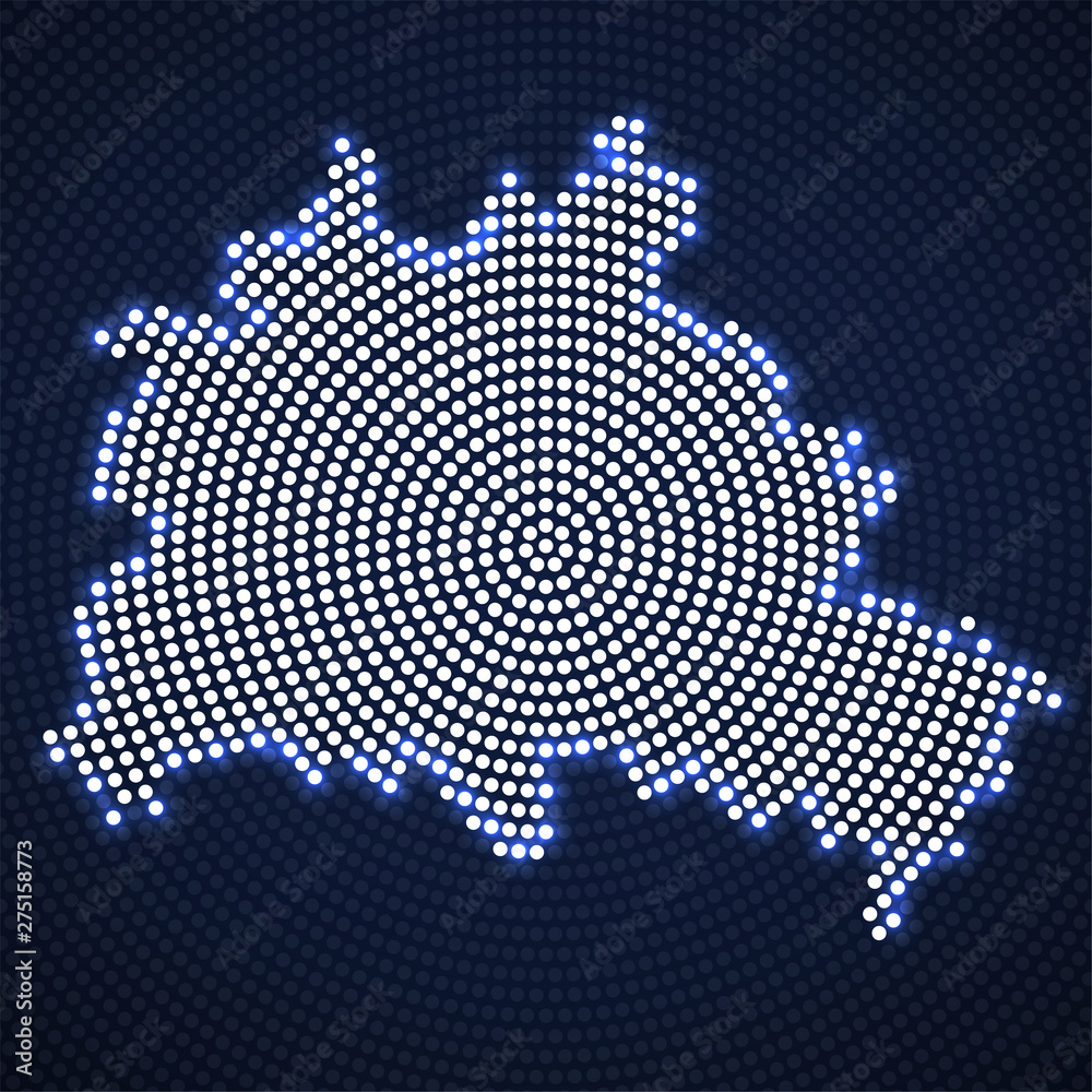 Abstract map Berlin of glowing radial dots, halftone concept. Vector illustration, eps 10