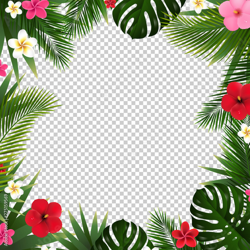 Summer Poster With Tropical Flowers And Leaves Transparent background