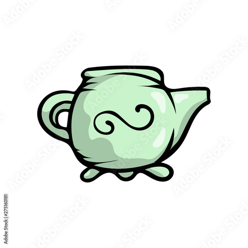 Green color teapot, porcelain material, kitchen using